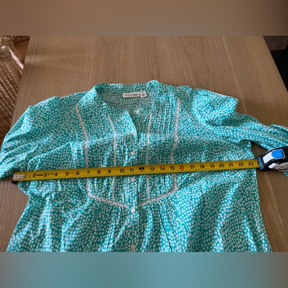 St. John’s Bay|Mint Blue Polka Dot Button Down Long Sleeve Blouse with Crotchet• - Picture 7 of 9